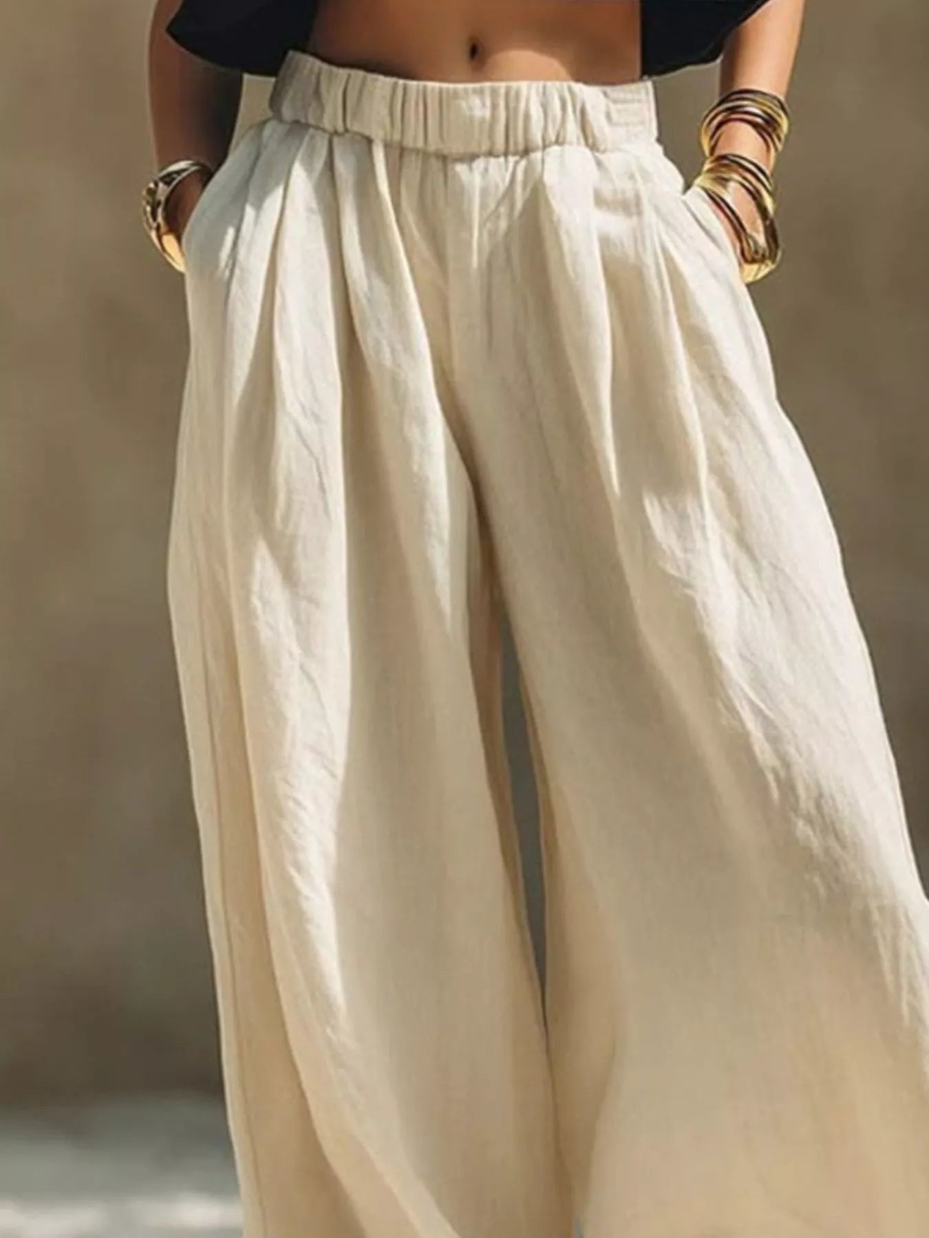Full Size Elastic Waistband Wide Leg Pants Plus Size Trendsi