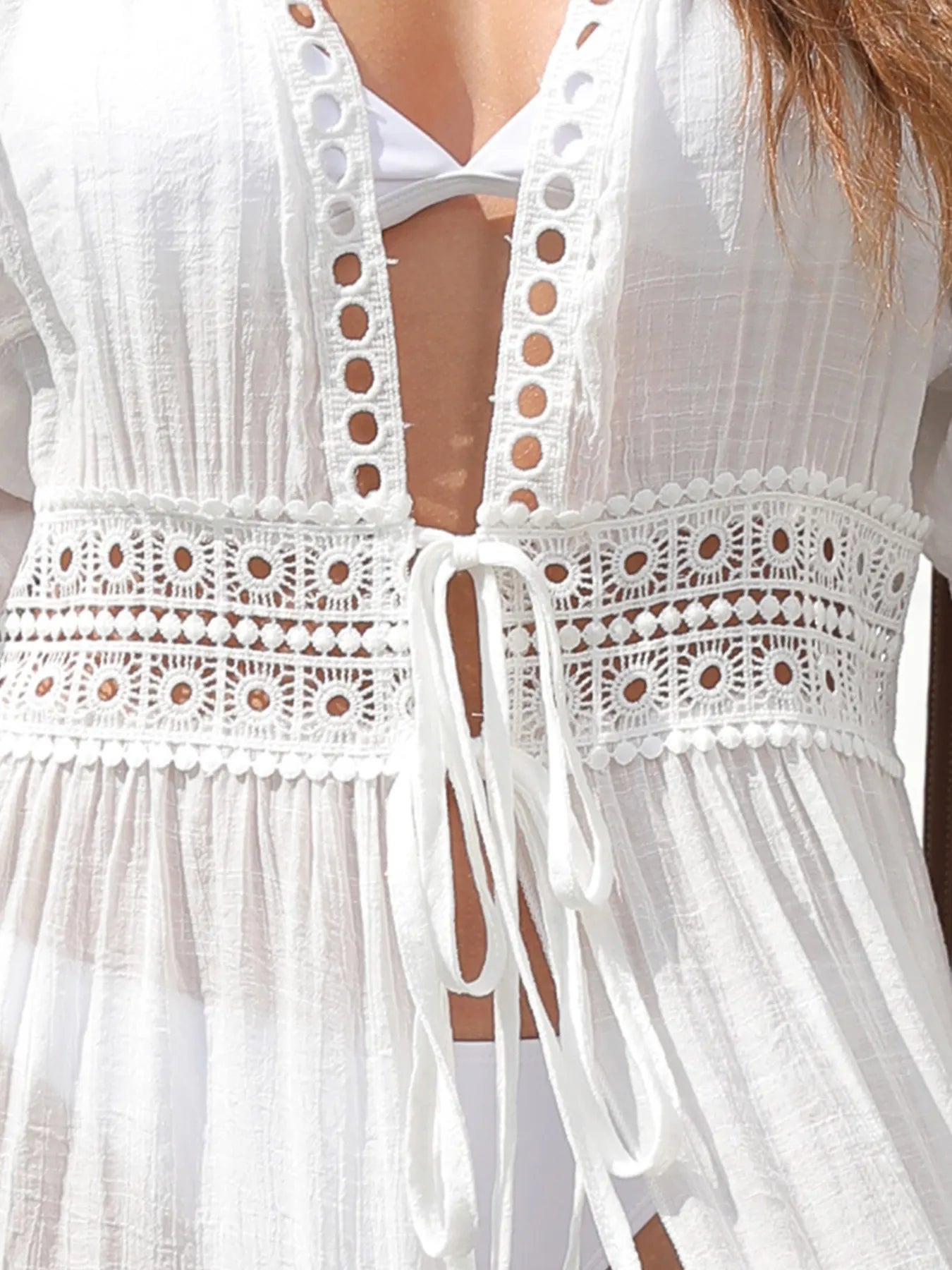 Lace Trim Plunging Beach Cover Up Maxi Dress Trendsi