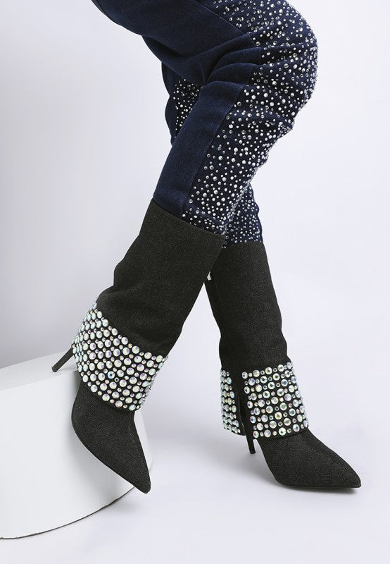 Basso Party Diamante Studded Stiletto Boots Rag Company