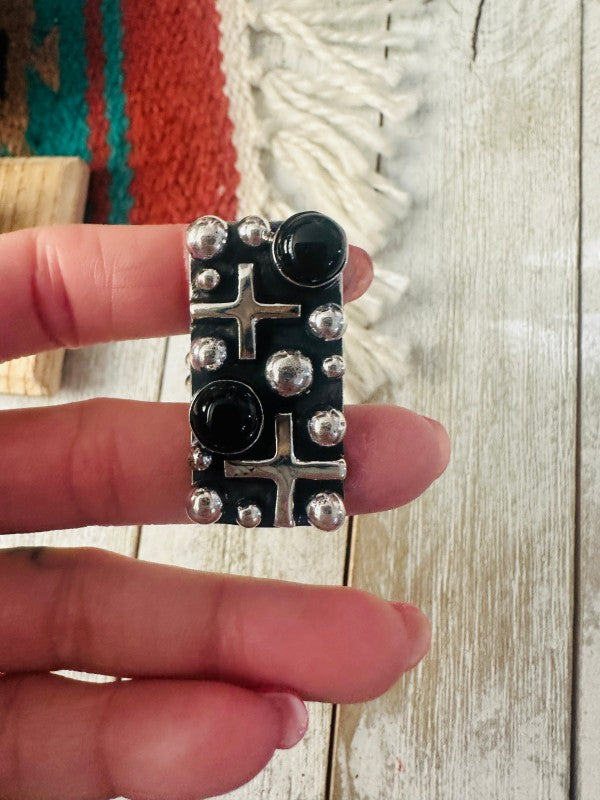 Navajo Onyx & Sterling Silver Cross Ring Chimney