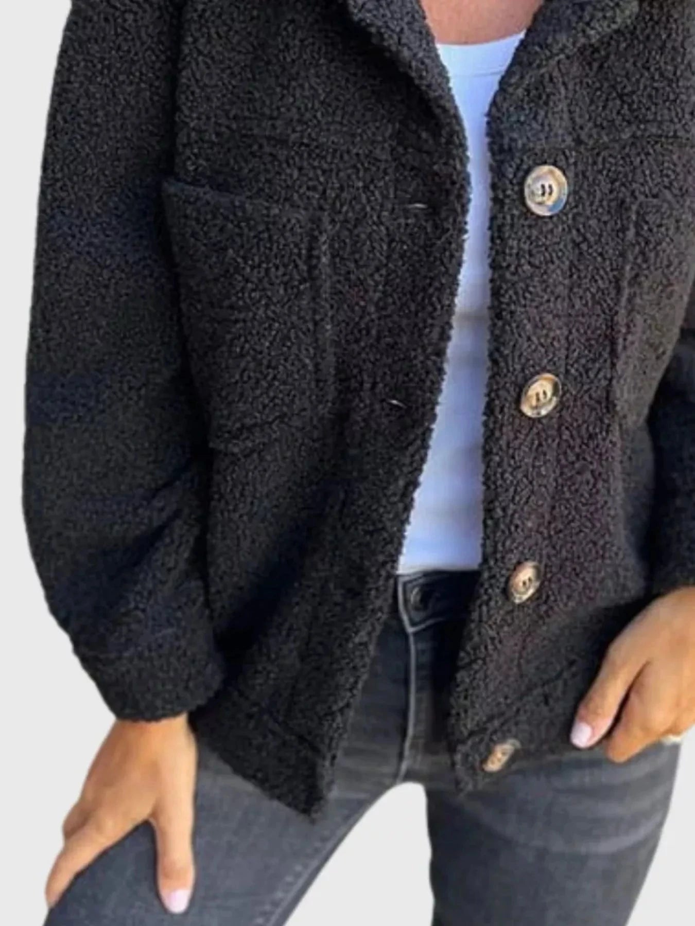 Full Size Single-Breasted Sherpa Shacket Plus Size Trendsi