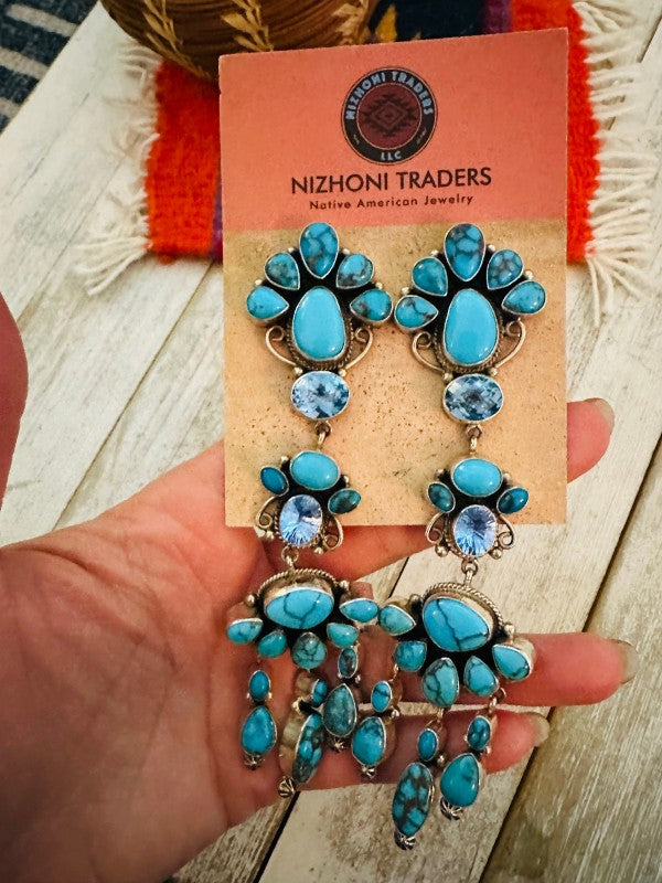 Navajo Turquoise, Topaz & Sterling Silver Chandeli