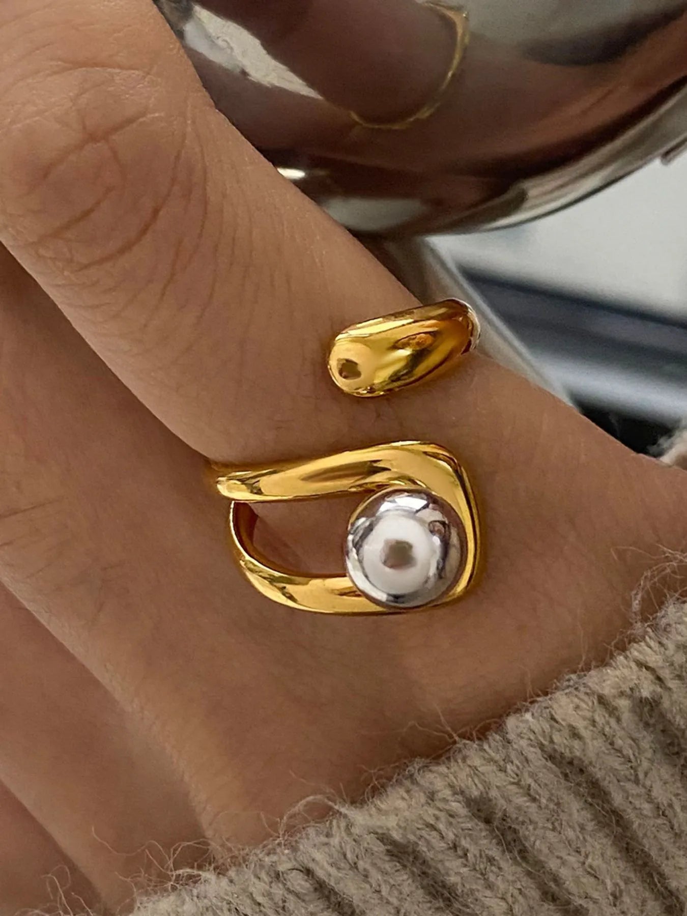 Two-Tone Stainless Steel Open Ring
