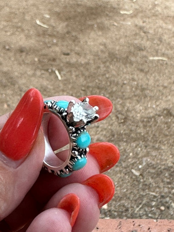 Kingman Turquoise & White Topaz Sterling Silver Fo Nizhoni Traders LLC