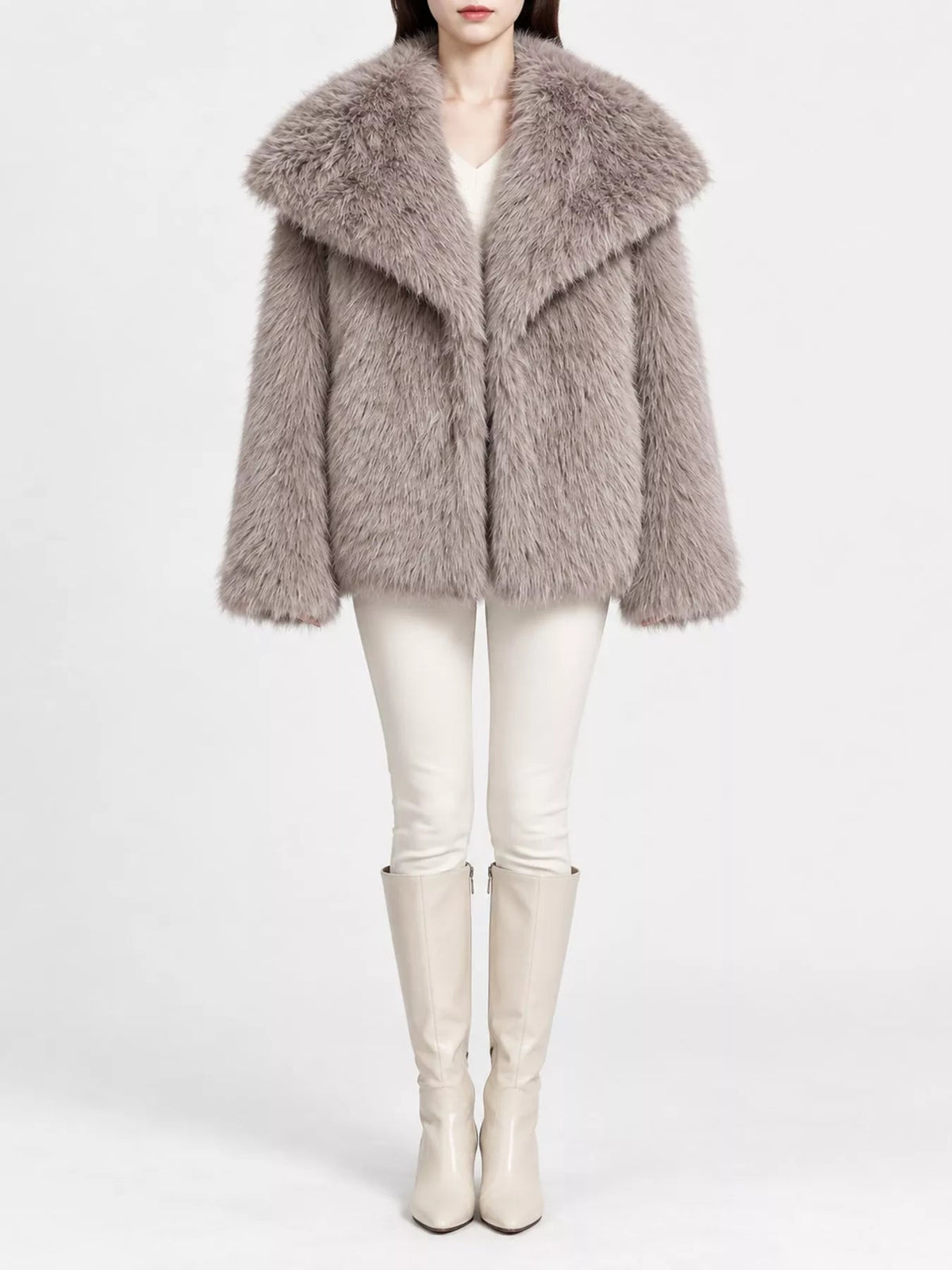Fox Fur Collar Winter Outerwear Trendsi