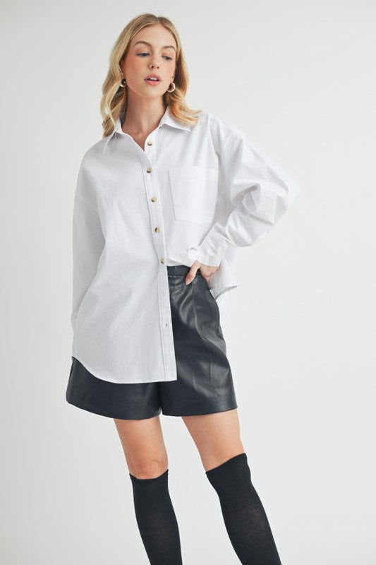 Aemi + Co High-Low Collared Neck Drop Shoulder Shirt Trendsi
