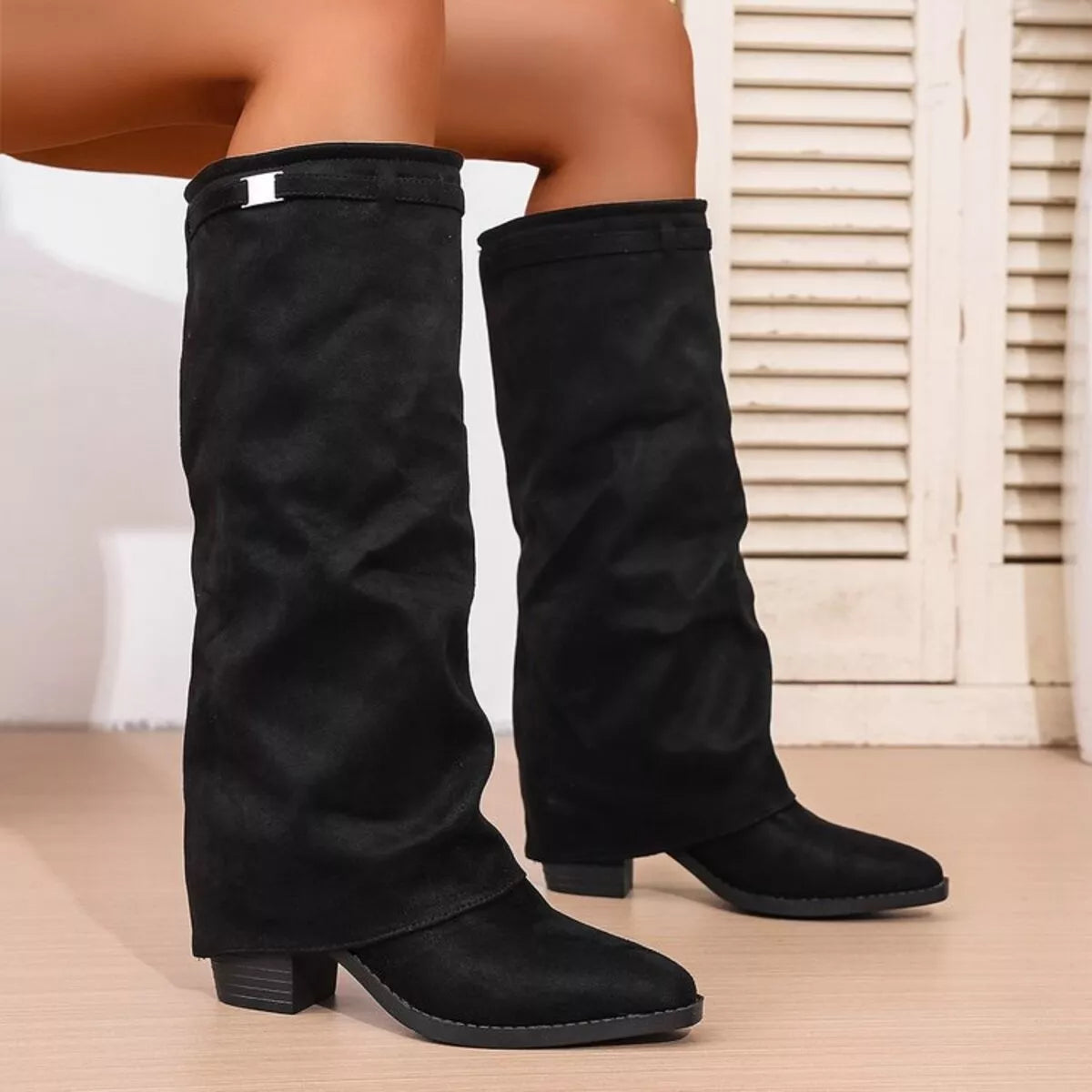 Point Toe Block Heels Boots