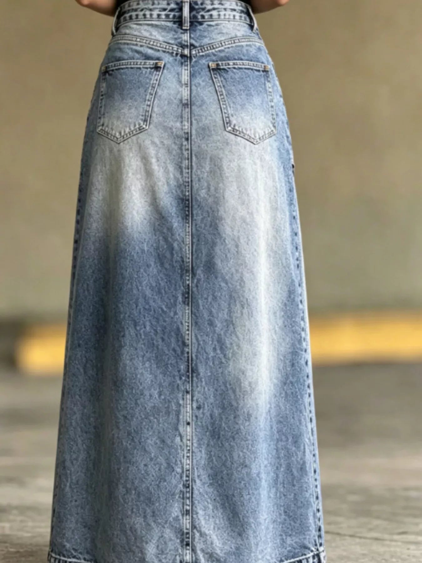 High-Waisted Asymmetric Slit Denim Maxi Skirt Trendsi