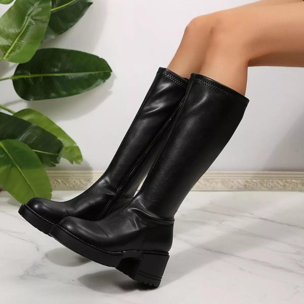 Round Toe Block Heels Boots