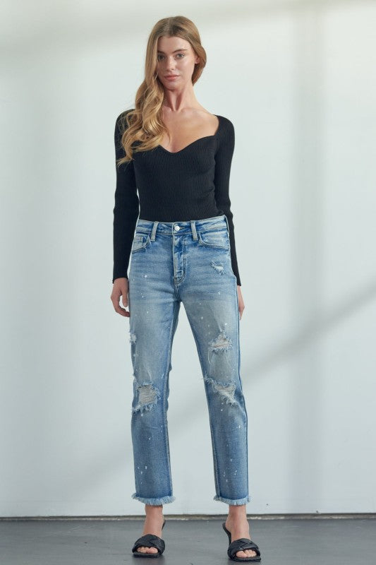 AT1050STM High Rise Distressed Straight Jeans Artemis Vintage