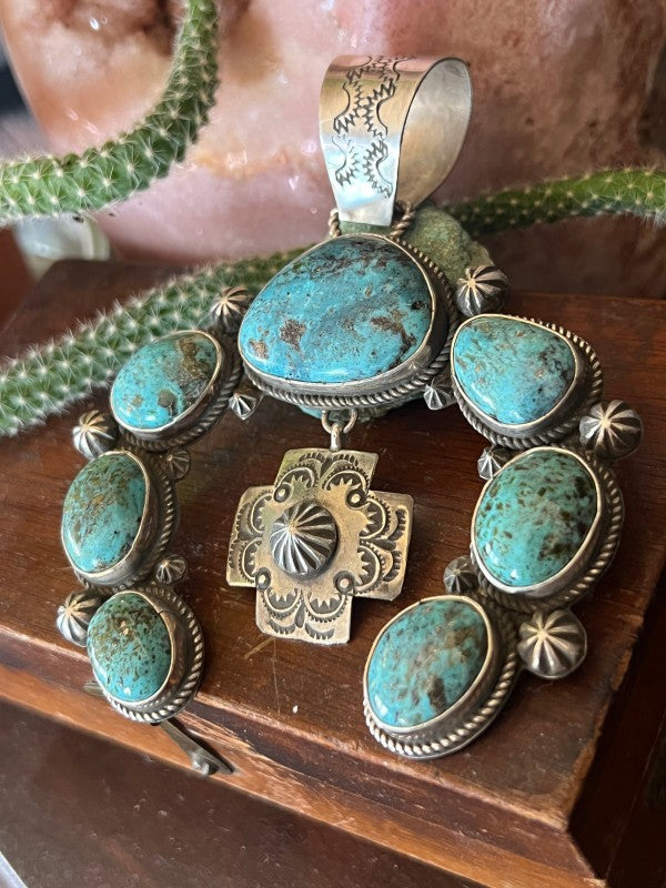 Apache Made Sterling Silver and Egyptian Turquoise Nizhoni Traders LLC