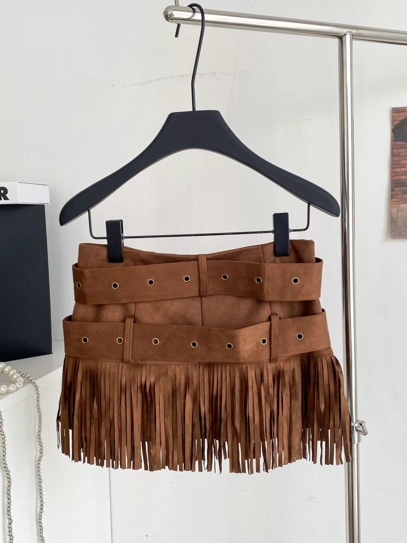 Fringe Belted Mini Skirt Luckygirlsclothingcompany.com