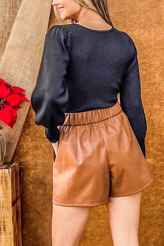 And The Why Faux Leather Shorts with Waist Ribbon