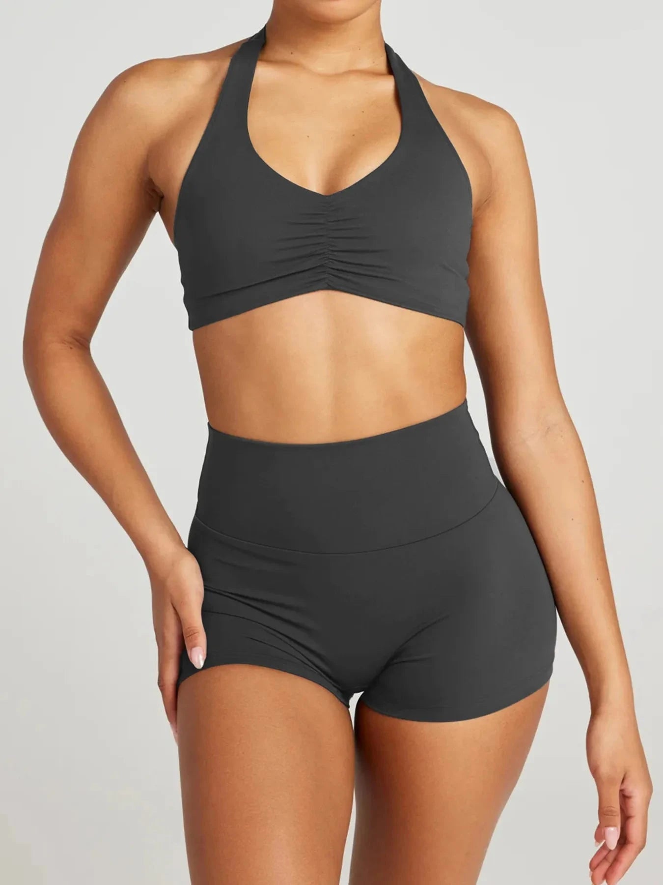 Halter Neck Cami and Shorts Active Set Trendsi