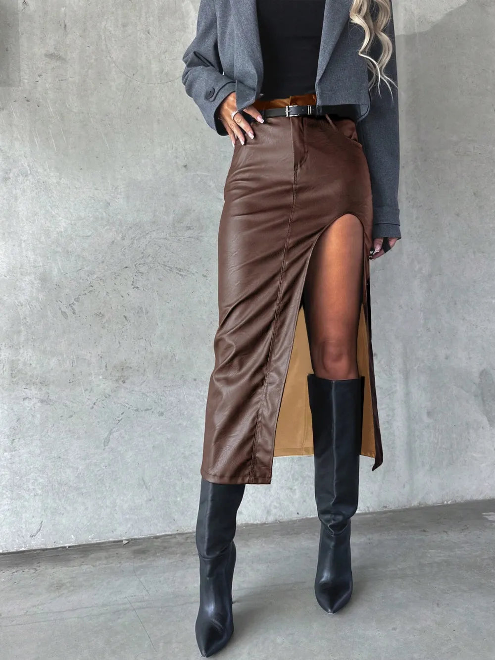 Slit Midi Skirt with Pockets Trendsi