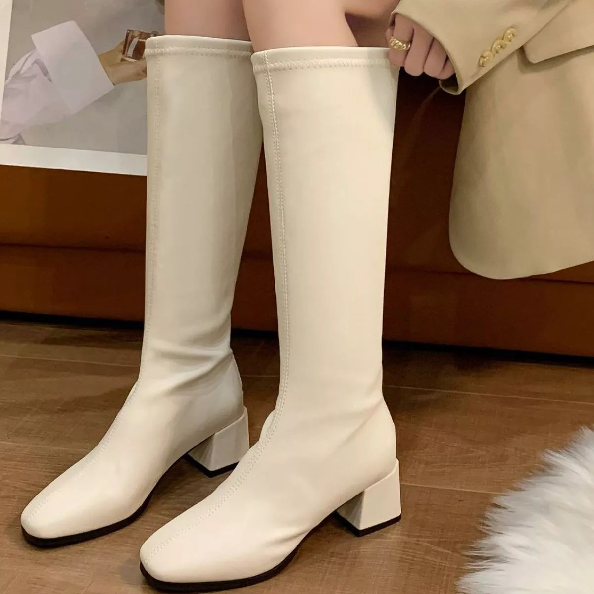 Square Toe Block Heels Boots Trendsi