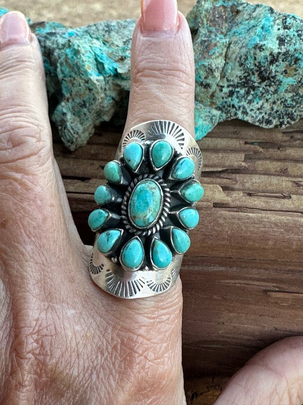 Handmade Emerald Valley Turquoise Cluster & Sterling Silver