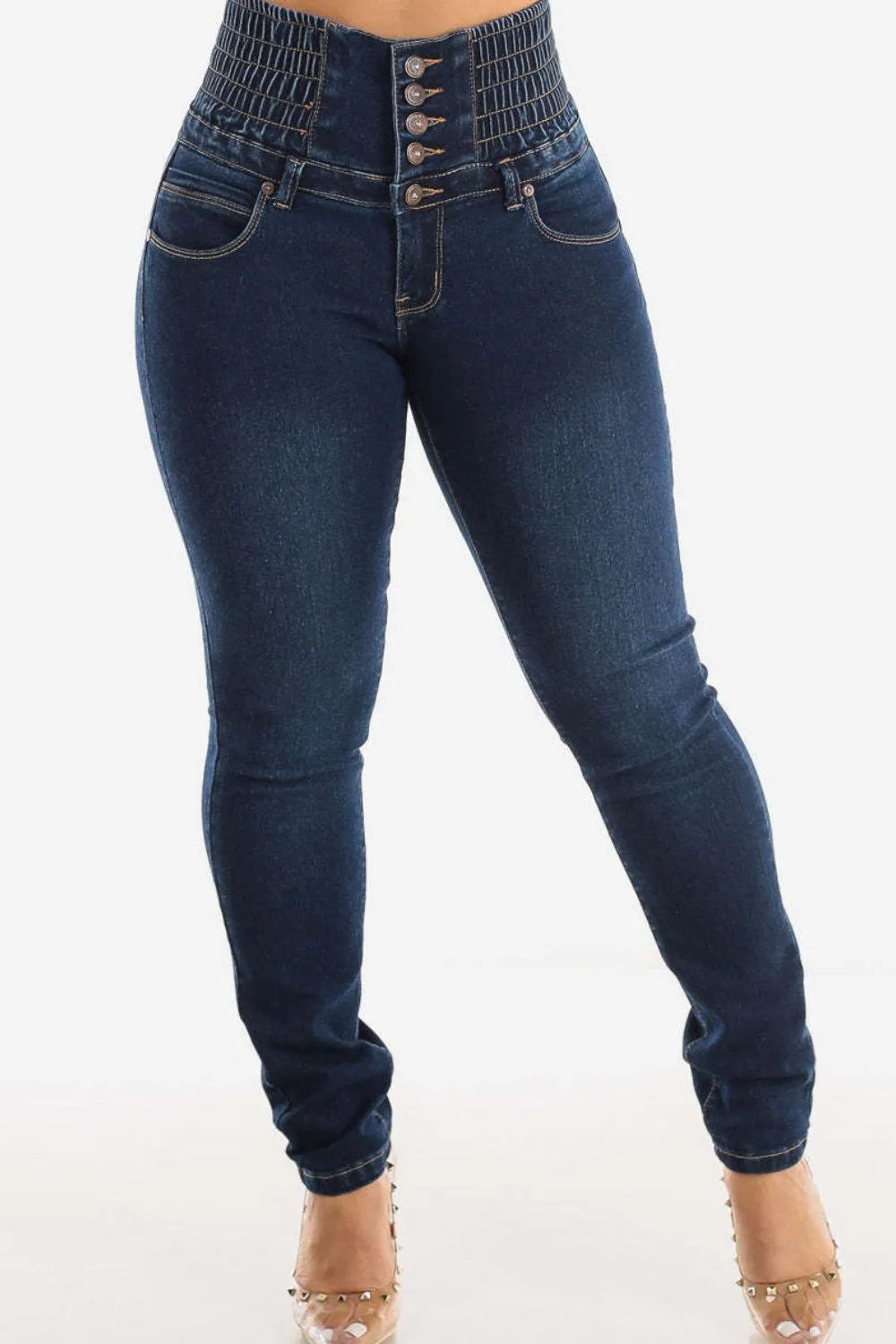 High Waist Buttoned Skinny Hip Lifting Jeans Trendsi