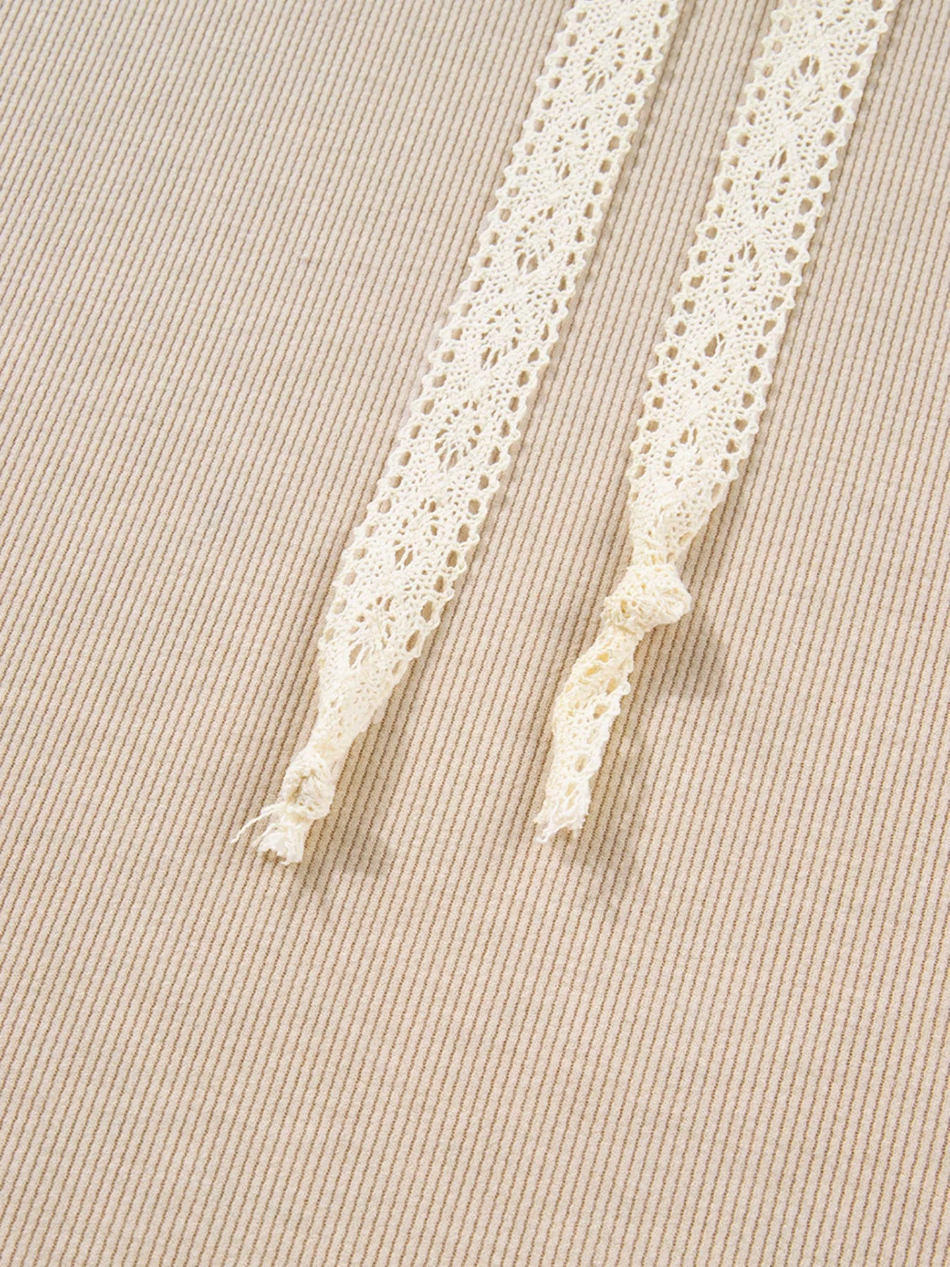 Lace Drawstring Hoodie and High Waist Pants Corduroy Suit Trendsi