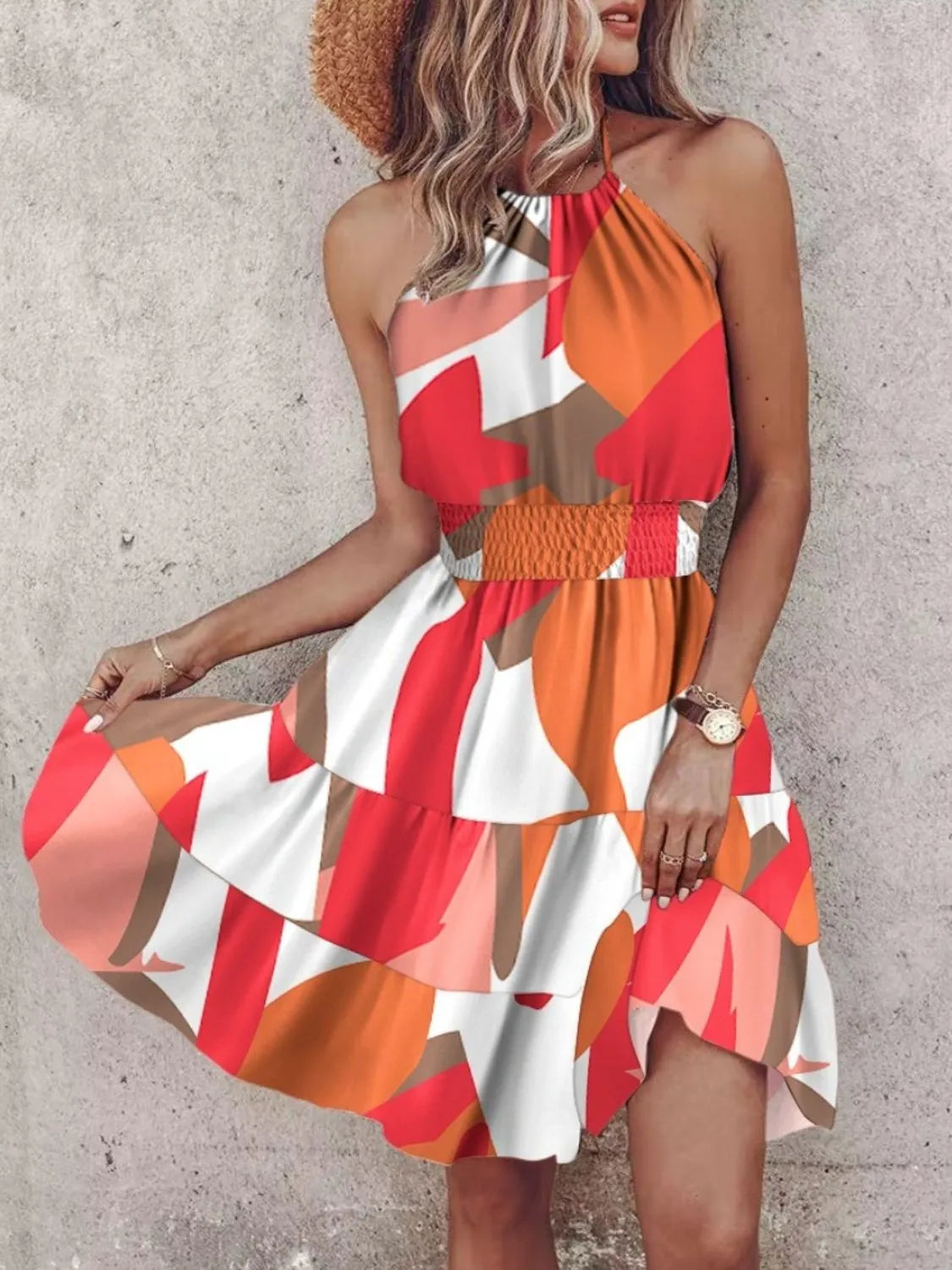 Paisley Print Halter Neck Mini Dress Trendsi