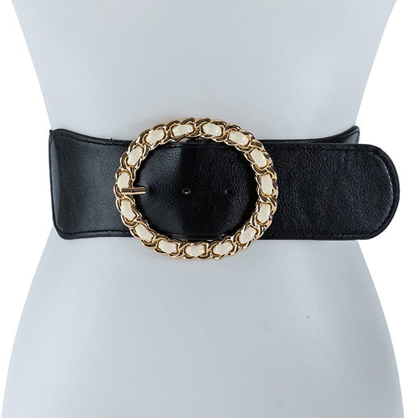 GOLD CIRCLE BUCKLE ELASTIC BAND BELT Bella Chic