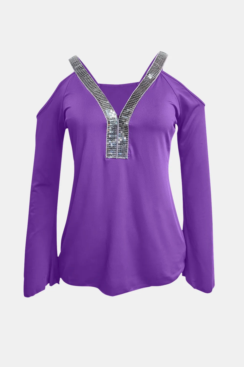 Sequin V-Neck Cold Shoulder Top Luckygirlsclothingcompany.com
