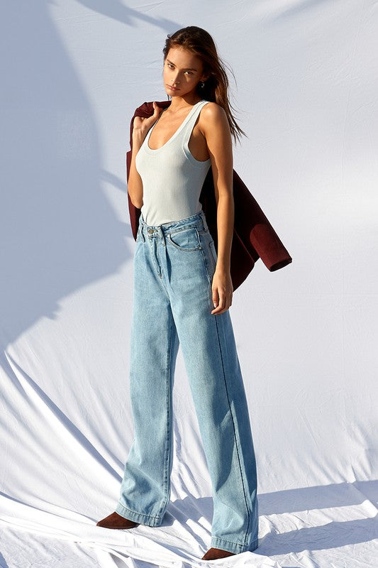 Super High Waist Wide Straight Jeans Denim Lab USA