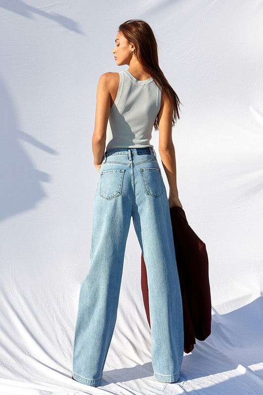 Super High Waist Wide Straight Jeans Denim Lab USA