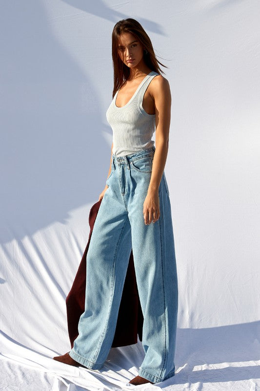 Super High Waist Wide Straight Jeans Denim Lab USA