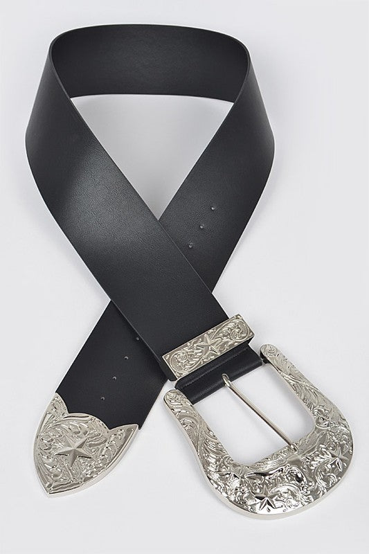 Plus Size Engraved Buckle Oversize Statement Belt Artini Accessories
