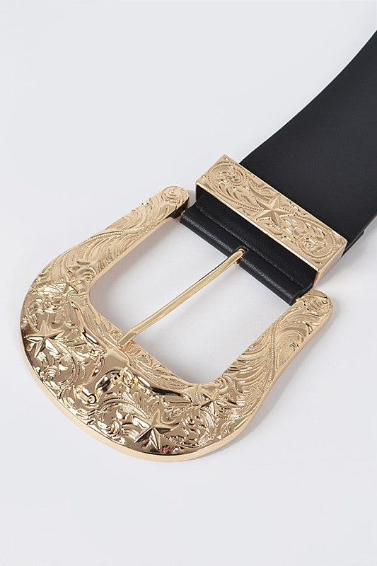 Plus Size Engraved Buckle Oversize Statement Belt Artini Accessories