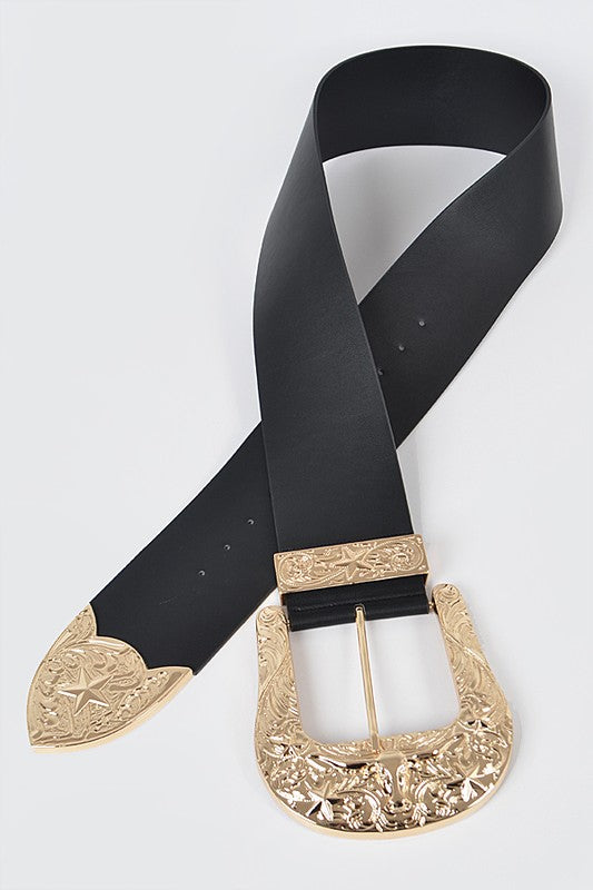 Plus Size Engraved Buckle Oversize Statement Belt Artini Accessories