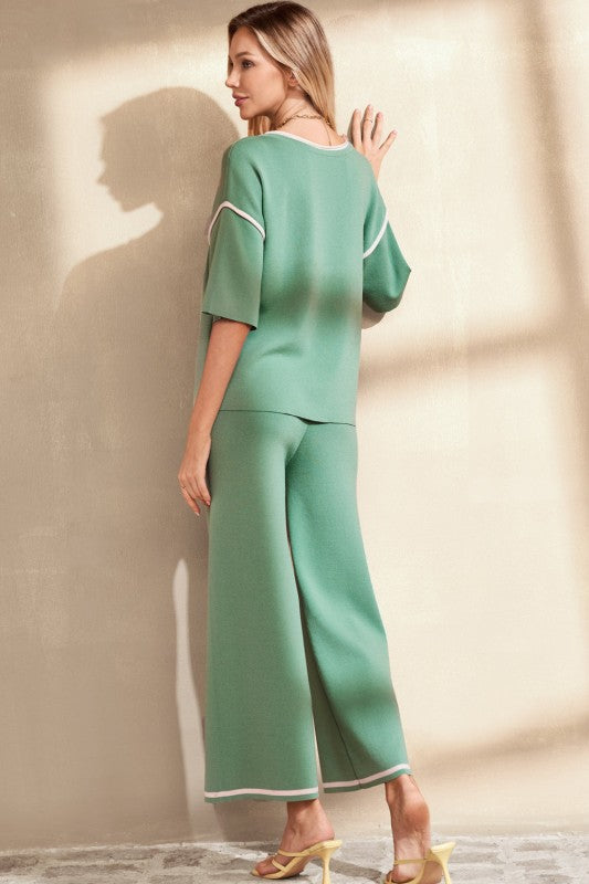 Colorblock 3/4 Sleeve Top and Drawstring Pants Set JUNIPER BLVD