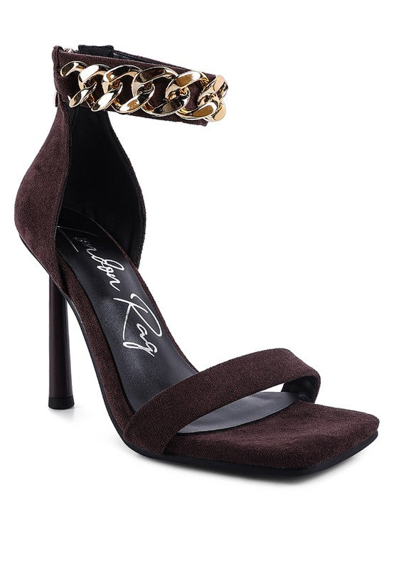 LAST SIP HEELED FAUX SUEDE CHAIN STRAP SANDAL Rag Company