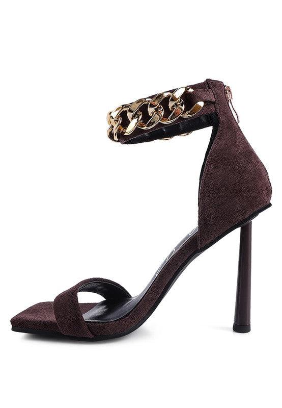 LAST SIP HEELED FAUX SUEDE CHAIN STRAP SANDAL Rag Company
