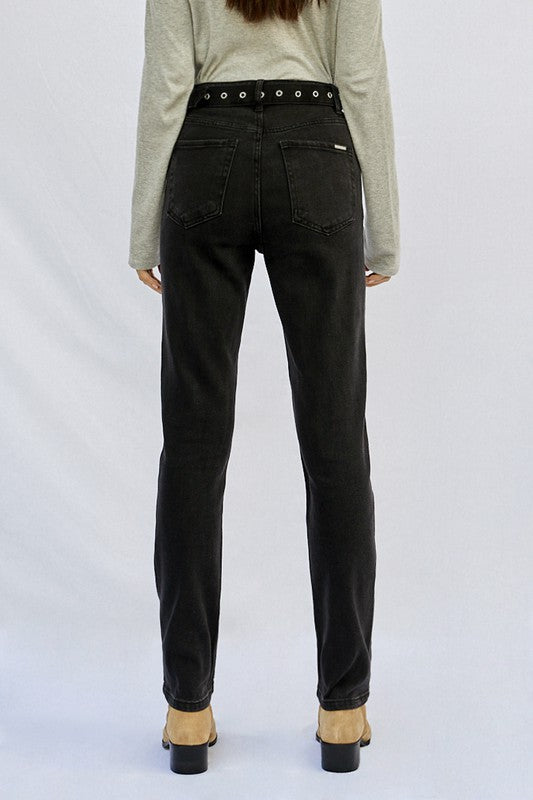 Cut Out Front Pocket Straight Jeans Denim Lab USA