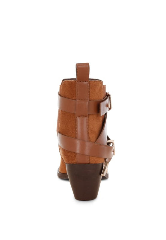 Microfiber Buckle Strap Western Boots