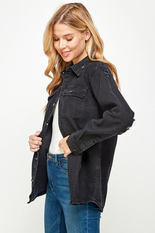 Women's Distressed Denim Shirts Blue Age
