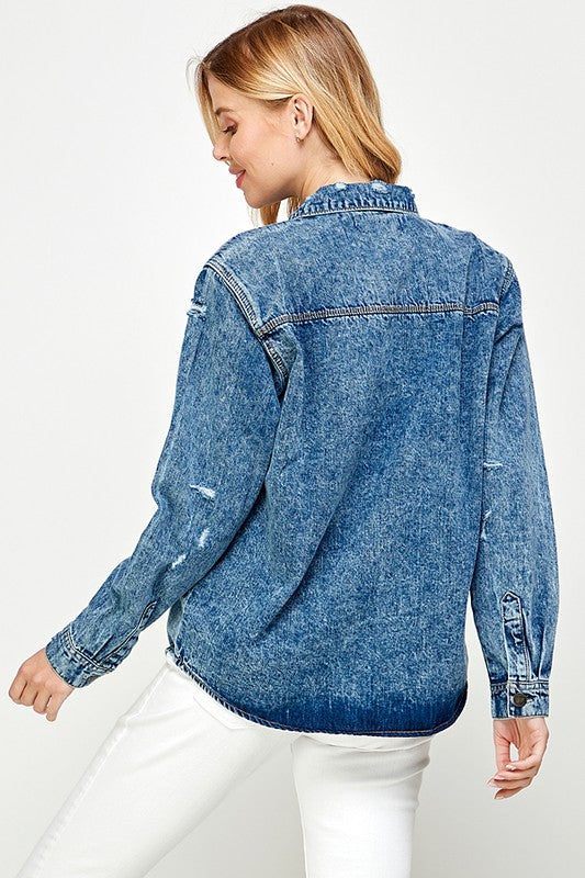 Women's Distressed Denim Shirts Blue Age