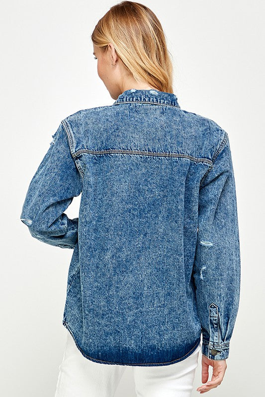 Women's Distressed Denim Shirts Blue Age