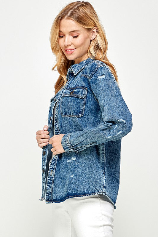 Women's Distressed Denim Shirts Blue Age