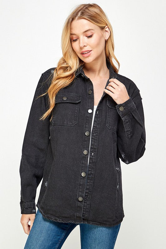 Women's Distressed Denim Shirts Blue Age