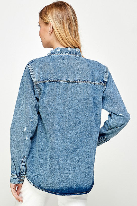 Women's Distressed Denim Shirts Blue Age