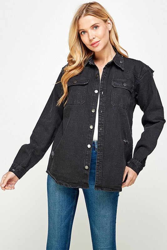 Women's Distressed Denim Shirts Blue Age