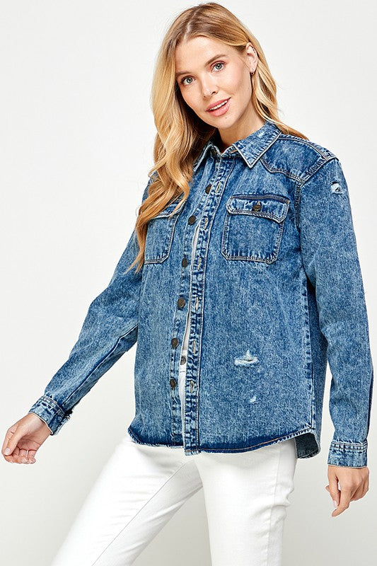 Women's Distressed Denim Shirts Blue Age