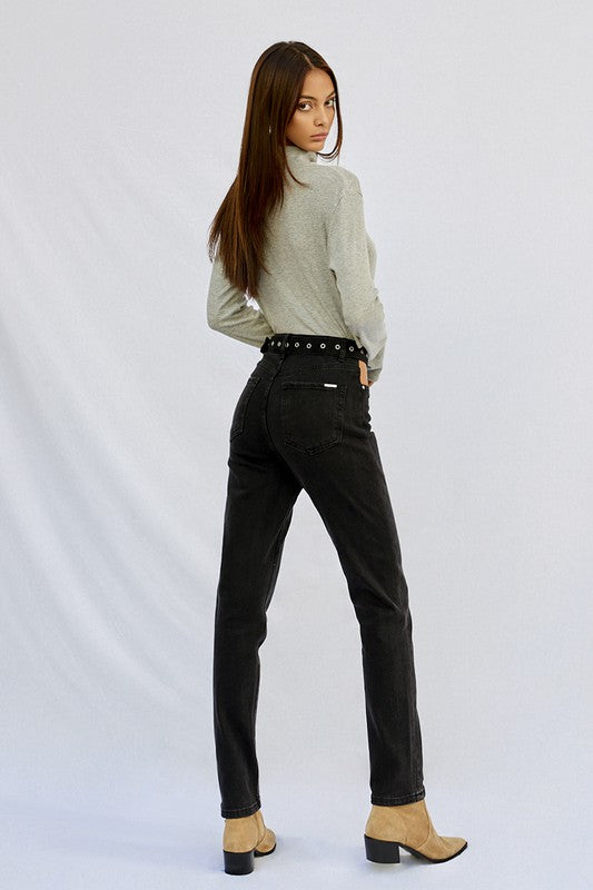 Cut Out Front Pocket Straight Jeans Denim Lab USA