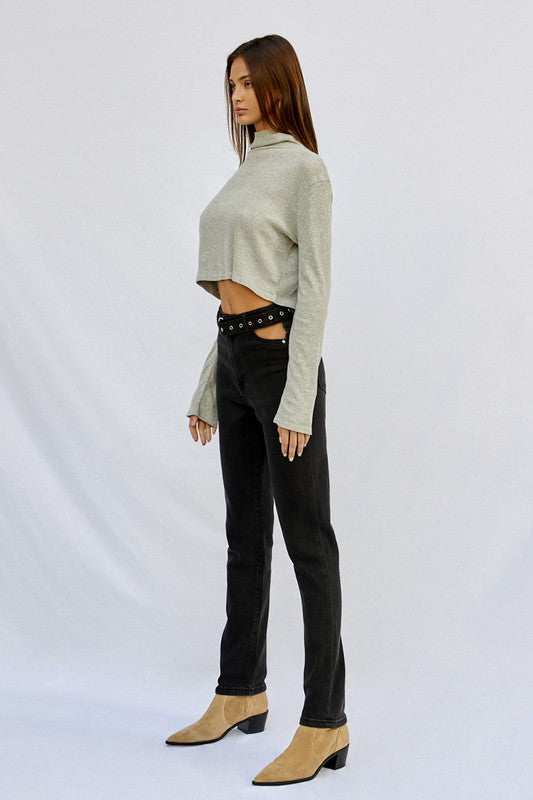 Cut Out Front Pocket Straight Jeans Denim Lab USA