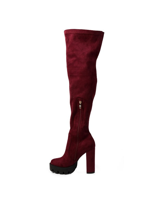 Maple High  Block Heeled Faux Suede Long Boots Rag Company