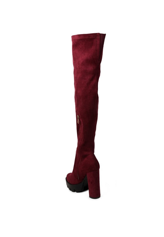 Maple High  Block Heeled Faux Suede Long Boots Rag Company