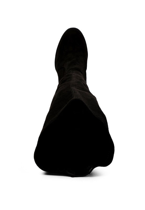 Maple High  Block Heeled Faux Suede Long Boots Rag Company